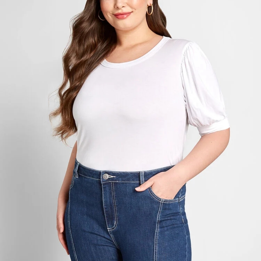 Modcloth basic white blouse shirt puff sleeve